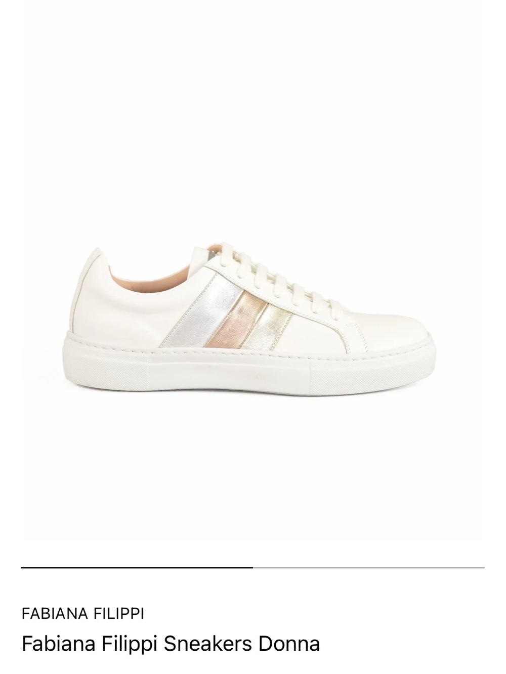 Fabiana Filippi Donna White Leather Sneakers with Metallic Stripe Detail